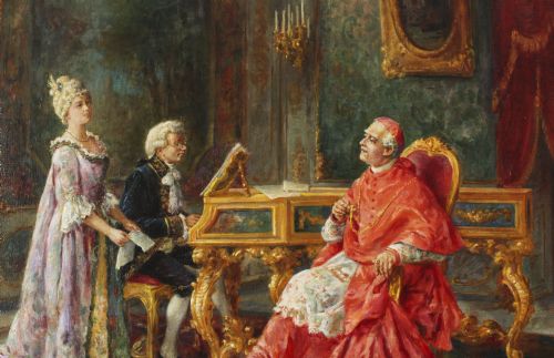 fig 3. Antique Italian Oil Painting A Music Recital Ettore Ascenzi 19th C