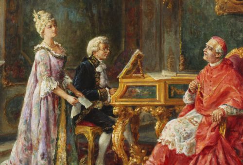 fig 4. Antique Italian Oil Painting A Music Recital Ettore Ascenzi 19th C
