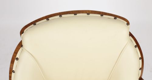 fig 4. Antique Set 8 Art Deco Burr Walnut Cream Leather Cloud Back Chairs C1930