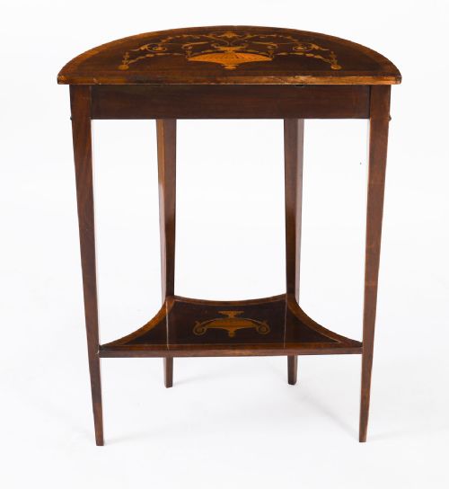 fig 1. Antique Pair Marquetry Demi Lune Console Tables By Edwards & Roberts 19th C