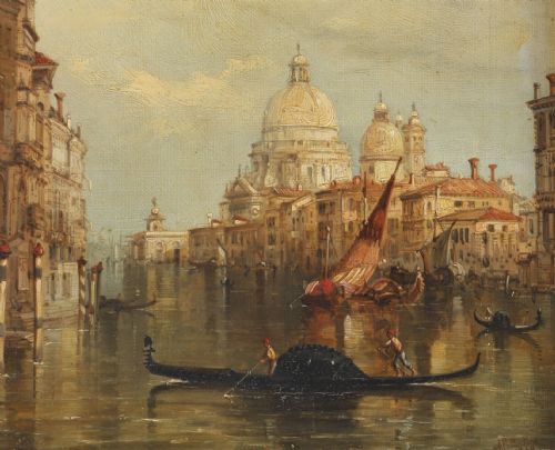 fig 1. Antique Oil on Canvas Painting of Venice by Alfred Pollentine 19th Century