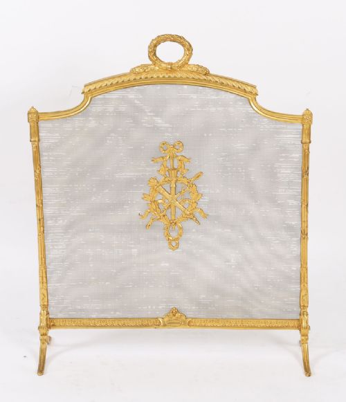Antique French Flaming Torch Gilt Bronze Fire Screen 20th C