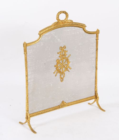 fig 1. Antique French Flaming Torch Gilt Bronze Fire Screen 20th C