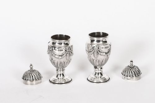 fig 1. Antique Pair of Sterling Silver Salt & Pepper Shakers 1885 19th C