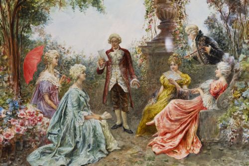 ANTIQUE WATERCOLOUR 'THE GARDEN MUSIC RECITAL' BY MARTINETTI 19THC 83X102CM - ADDITIONAL PHOTO 3