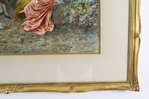 ANTIQUE WATERCOLOUR 'THE GARDEN MUSIC RECITAL' BY MARTINETTI 19THC 83X102CM - ADDITIONAL PHOTO 4
