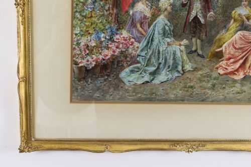 ANTIQUE WATERCOLOUR 'THE GARDEN MUSIC RECITAL' BY MARTINETTI 19THC 83X102CM - ADDITIONAL PHOTO 10