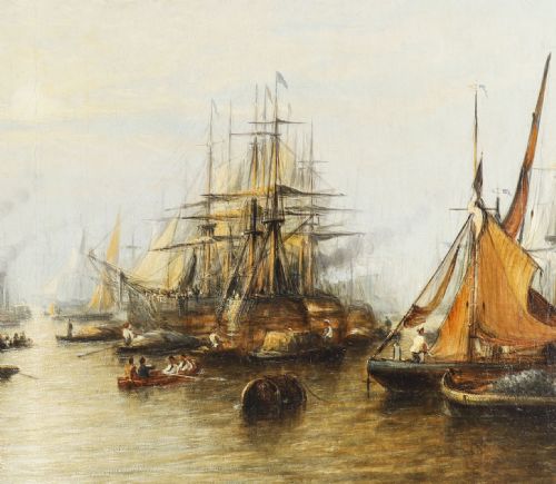 fig 3. Antique Oil Painting Harboured Naval Flotilla Att Francis Moltino 19thC 92x143cm