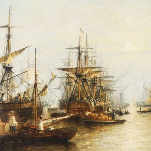 fig 4. Antique Oil Painting Harboured Naval Flotilla Att Francis Moltino 19thC 92x143cm