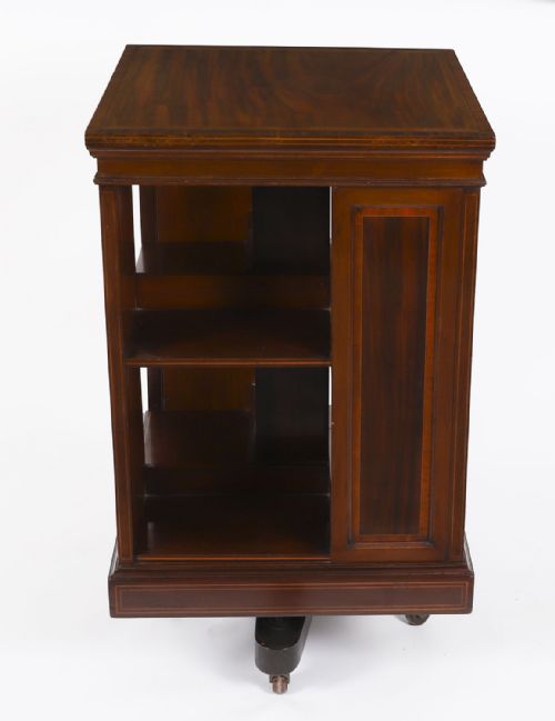 fig 5. Antique Inlaid Flame Mahogany Revolving Bookcase Circa 1900