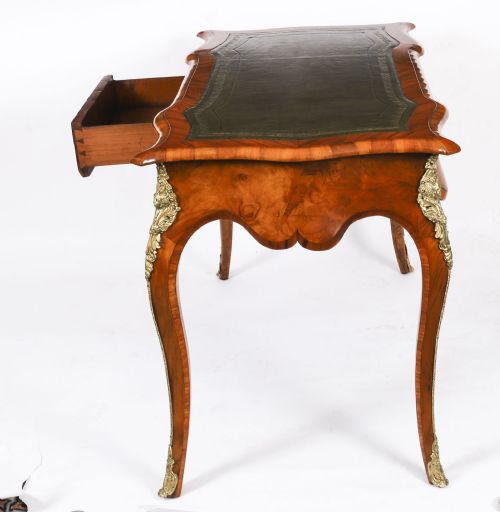 ANTIQUE FRENCH BURR WALNUT WRITING TABLE BUREAU PLAT C1870 114X65CM - ADDITIONAL PHOTO 2