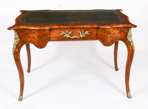 ANTIQUE FRENCH BURR WALNUT WRITING TABLE BUREAU PLAT C1870 114X65CM - ADDITIONAL PHOTO 3