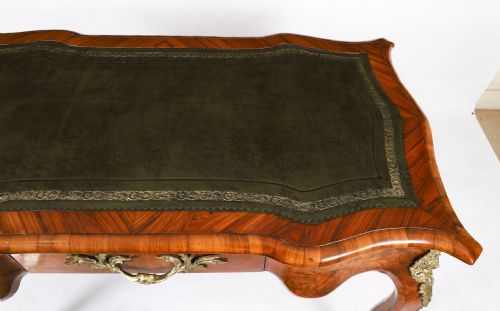 ANTIQUE FRENCH BURR WALNUT WRITING TABLE BUREAU PLAT C1870 114X65CM - ADDITIONAL PHOTO 4