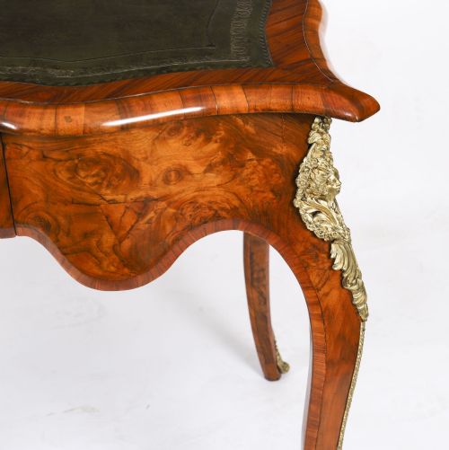 ANTIQUE FRENCH BURR WALNUT WRITING TABLE BUREAU PLAT C1870 114X65CM - ADDITIONAL PHOTO 5