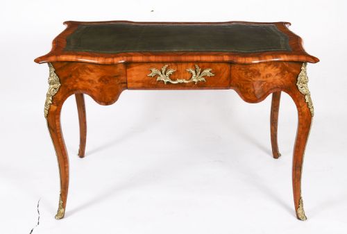 ANTIQUE FRENCH BURR WALNUT WRITING TABLE BUREAU PLAT C1870 114X65CM - ADDITIONAL PHOTO 10