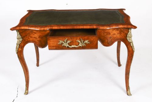 ANTIQUE FRENCH BURR WALNUT WRITING TABLE BUREAU PLAT C1870 114X65CM - ADDITIONAL PHOTO 13