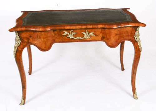 ANTIQUE FRENCH BURR WALNUT WRITING TABLE BUREAU PLAT C1870 114X65CM - ADDITIONAL PHOTO 15