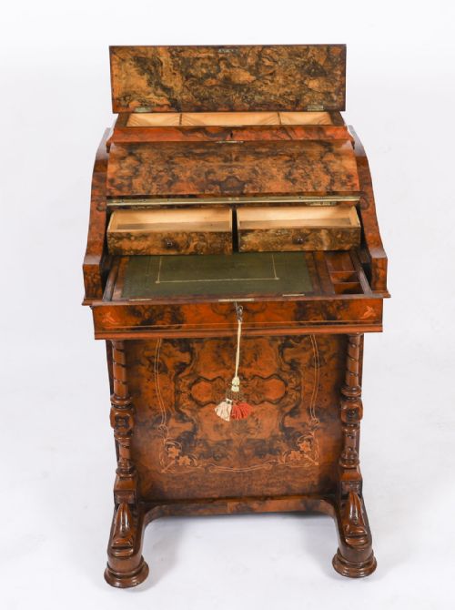 ANTIQUE VICTORIAN BURR WALNUT INLAID DAVENPORT DESK C1860 19T CENTURY - ADDITIONAL PHOTO 1