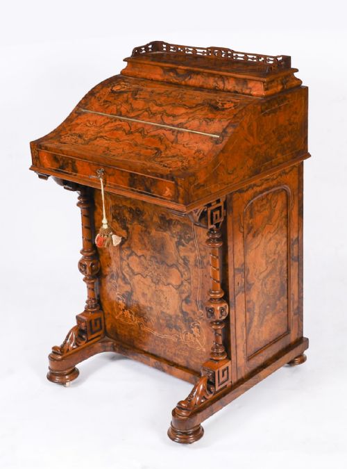 ANTIQUE VICTORIAN BURR WALNUT INLAID DAVENPORT DESK C1860 19T CENTURY - ADDITIONAL PHOTO 2