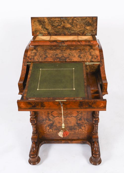 ANTIQUE VICTORIAN BURR WALNUT INLAID DAVENPORT DESK C1860 19T CENTURY - ADDITIONAL PHOTO 3