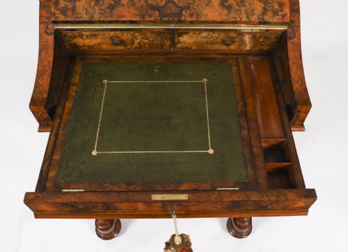 ANTIQUE VICTORIAN BURR WALNUT INLAID DAVENPORT DESK C1860 19T CENTURY - ADDITIONAL PHOTO 4