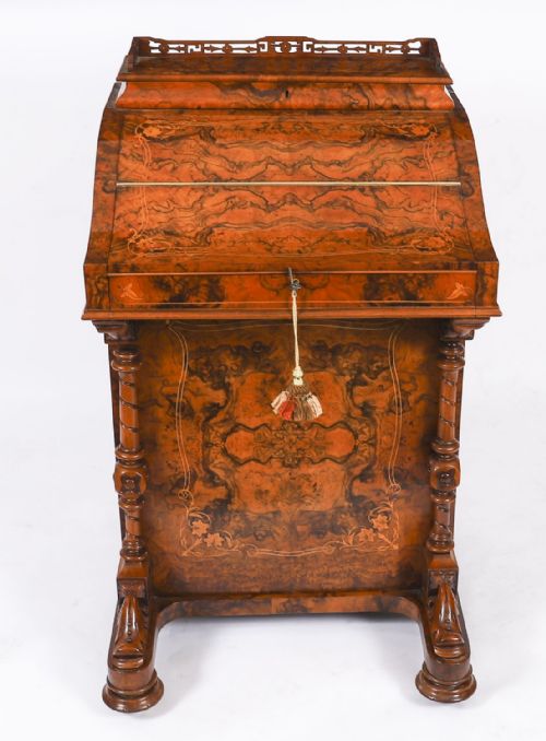 ANTIQUE VICTORIAN BURR WALNUT INLAID DAVENPORT DESK C1860 19T CENTURY - ADDITIONAL PHOTO 7