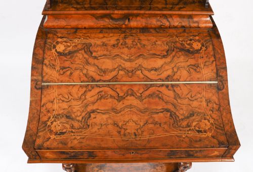 ANTIQUE VICTORIAN BURR WALNUT INLAID DAVENPORT DESK C1860 19T CENTURY - ADDITIONAL PHOTO 8