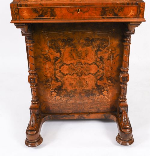 ANTIQUE VICTORIAN BURR WALNUT INLAID DAVENPORT DESK C1860 19T CENTURY - ADDITIONAL PHOTO 10