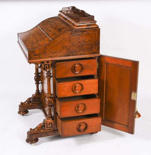 ANTIQUE VICTORIAN BURR WALNUT INLAID DAVENPORT DESK C1860 19T CENTURY - ADDITIONAL PHOTO 11