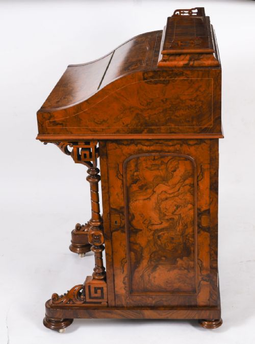 ANTIQUE VICTORIAN BURR WALNUT INLAID DAVENPORT DESK C1860 19T CENTURY - ADDITIONAL PHOTO 16