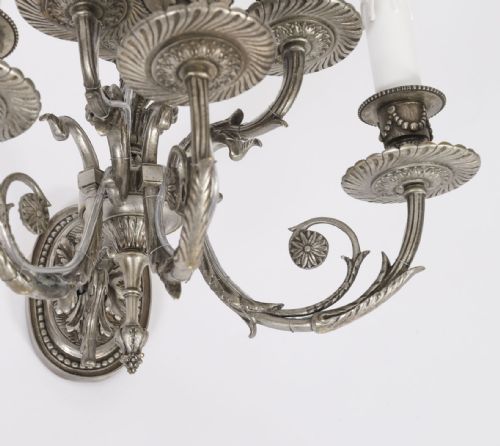 ANTIQUE SET 4 LOUIS VI REVIVAL SILVER PLATED SIX BRANCH WALL LIGHTS 20TH C - ADDITIONAL PHOTO 6