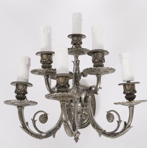ANTIQUE SET 4 LOUIS VI REVIVAL SILVER PLATED SIX BRANCH WALL LIGHTS 20TH C - ADDITIONAL PHOTO 8