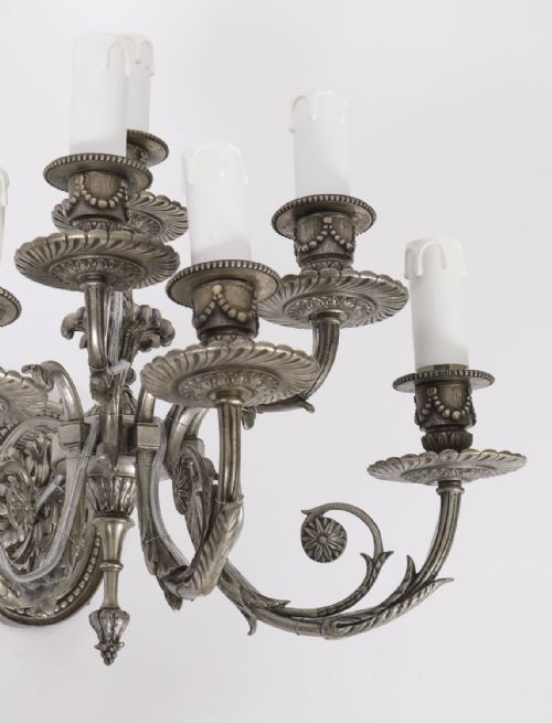 ANTIQUE SET 4 LOUIS VI REVIVAL SILVER PLATED SIX BRANCH WALL LIGHTS 20TH C - ADDITIONAL PHOTO 10