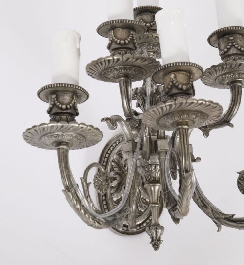 ANTIQUE SET 4 LOUIS VI REVIVAL SILVER PLATED SIX BRANCH WALL LIGHTS 20TH C - ADDITIONAL PHOTO 11