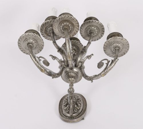 ANTIQUE SET 4 LOUIS VI REVIVAL SILVER PLATED SIX BRANCH WALL LIGHTS 20TH C - ADDITIONAL PHOTO 14