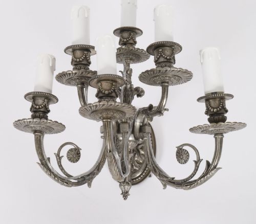 ANTIQUE SET 4 LOUIS VI REVIVAL SILVER PLATED SIX BRANCH WALL LIGHTS 20TH C - ADDITIONAL PHOTO 15