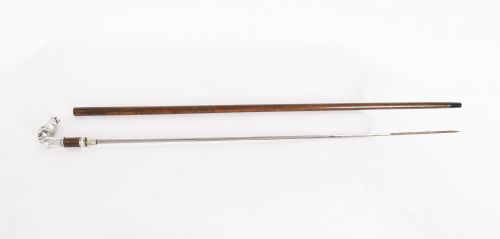 fig 1. Antique French Silver Horses Head Sword Stick Cane 19th Century 92cm 36inch