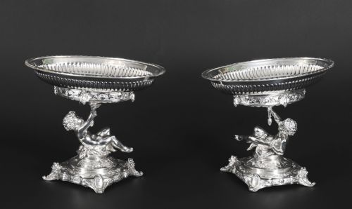 Antique Pair English Victorian Elkington Silver Plate Centrepieces 1887 19th C