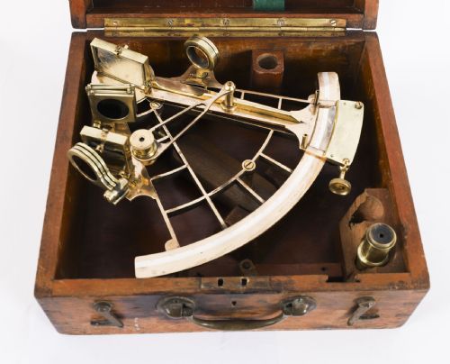 fig 1. Antique Heath & Co lacquered brass vernier sextant 19th Century