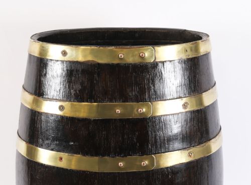 fig 2. Antique Oval Brass Bound Barrel Umbrella Stick Stand 19th C