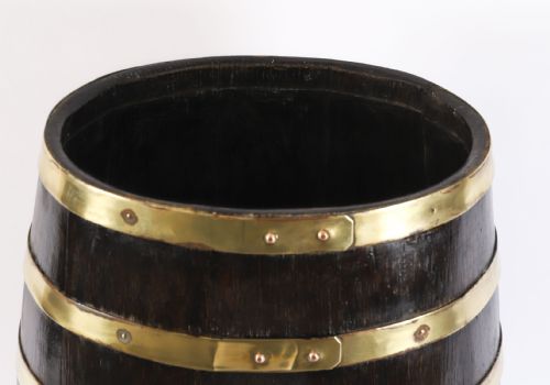 fig 3. Antique Oval Brass Bound Barrel Umbrella Stick Stand 19th C