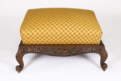 ANTIQUE LARGE ANGLOINDIAN STOOL OTTOMAN COFFEE TABLE 19TH C 95X75CM - ADDITIONAL PHOTO 1
