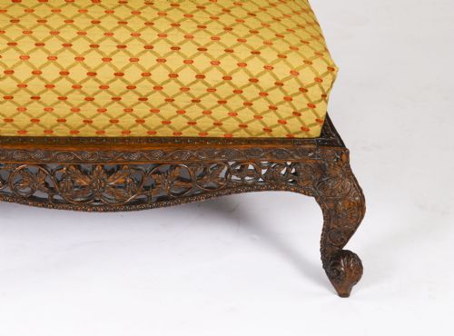 ANTIQUE LARGE ANGLOINDIAN STOOL OTTOMAN COFFEE TABLE 19TH C 95X75CM - ADDITIONAL PHOTO 5