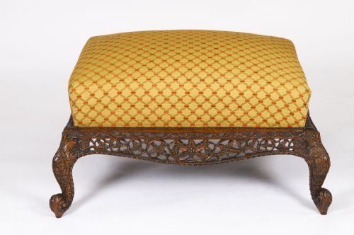 ANTIQUE LARGE ANGLOINDIAN STOOL OTTOMAN COFFEE TABLE 19TH C 95X75CM - ADDITIONAL PHOTO 7