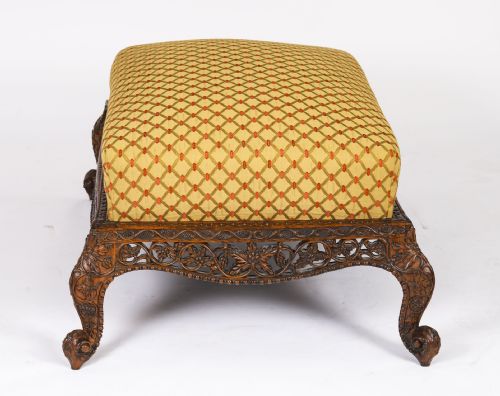 ANTIQUE LARGE ANGLOINDIAN STOOL OTTOMAN COFFEE TABLE 19TH C 95X75CM - ADDITIONAL PHOTO 12