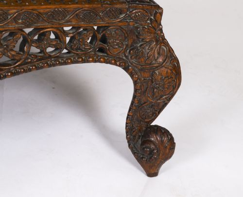 ANTIQUE LARGE ANGLOINDIAN STOOL OTTOMAN COFFEE TABLE 19TH C 95X75CM - ADDITIONAL PHOTO 13