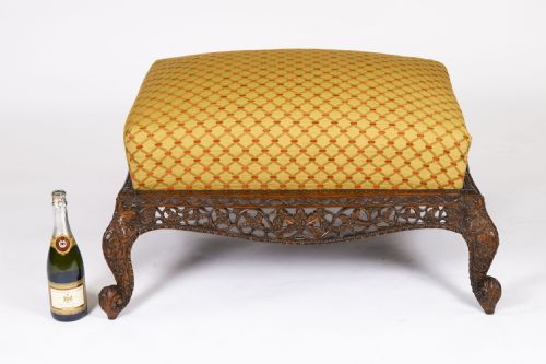 ANTIQUE LARGE ANGLOINDIAN STOOL OTTOMAN COFFEE TABLE 19TH C 95X75CM - ADDITIONAL PHOTO 16