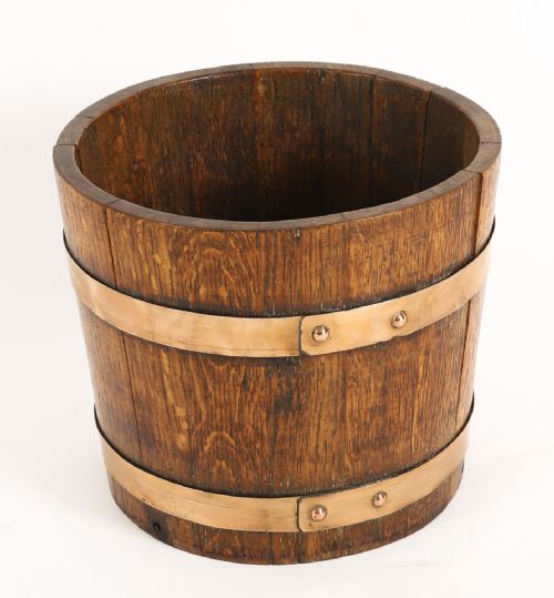 fig 1. Antique Copper Banded Oak Jardiniere 19th Century