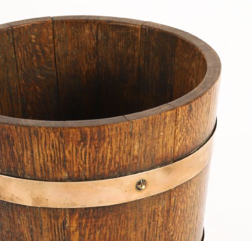 fig 2. Antique Copper Banded Oak Jardiniere 19th Century