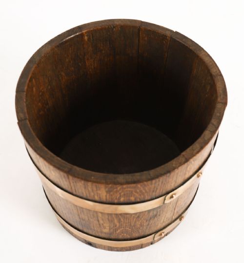 fig 3. Antique Copper Banded Oak Jardiniere 19th Century
